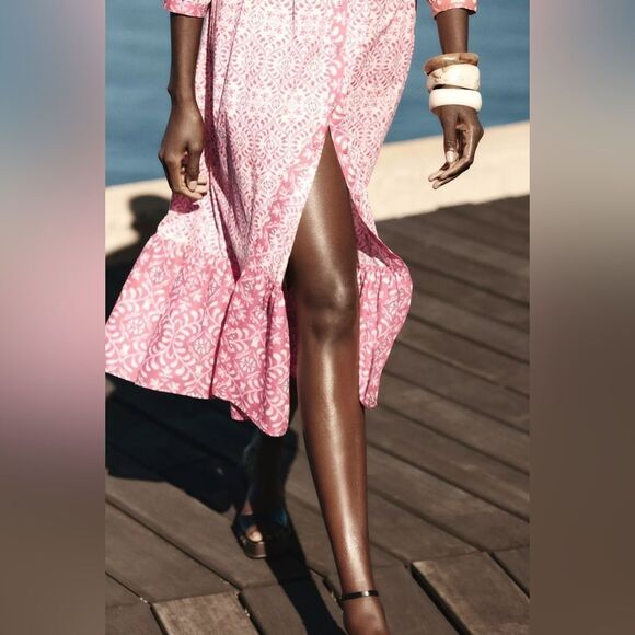 ZARA BOHO PRINTED MIDI RUFFLED DRESS - Picture 12 of 16